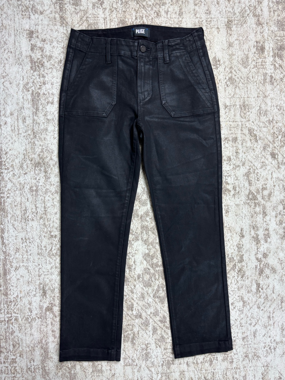 Paige Mayslie Straight Ankle Pant Black Fog Luxe Coating Size 27
